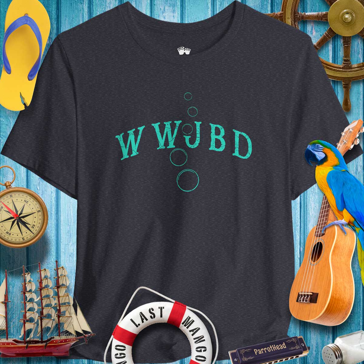 WWJBD Bubbles Up Design on Heather Navy Bella Canvas Tee