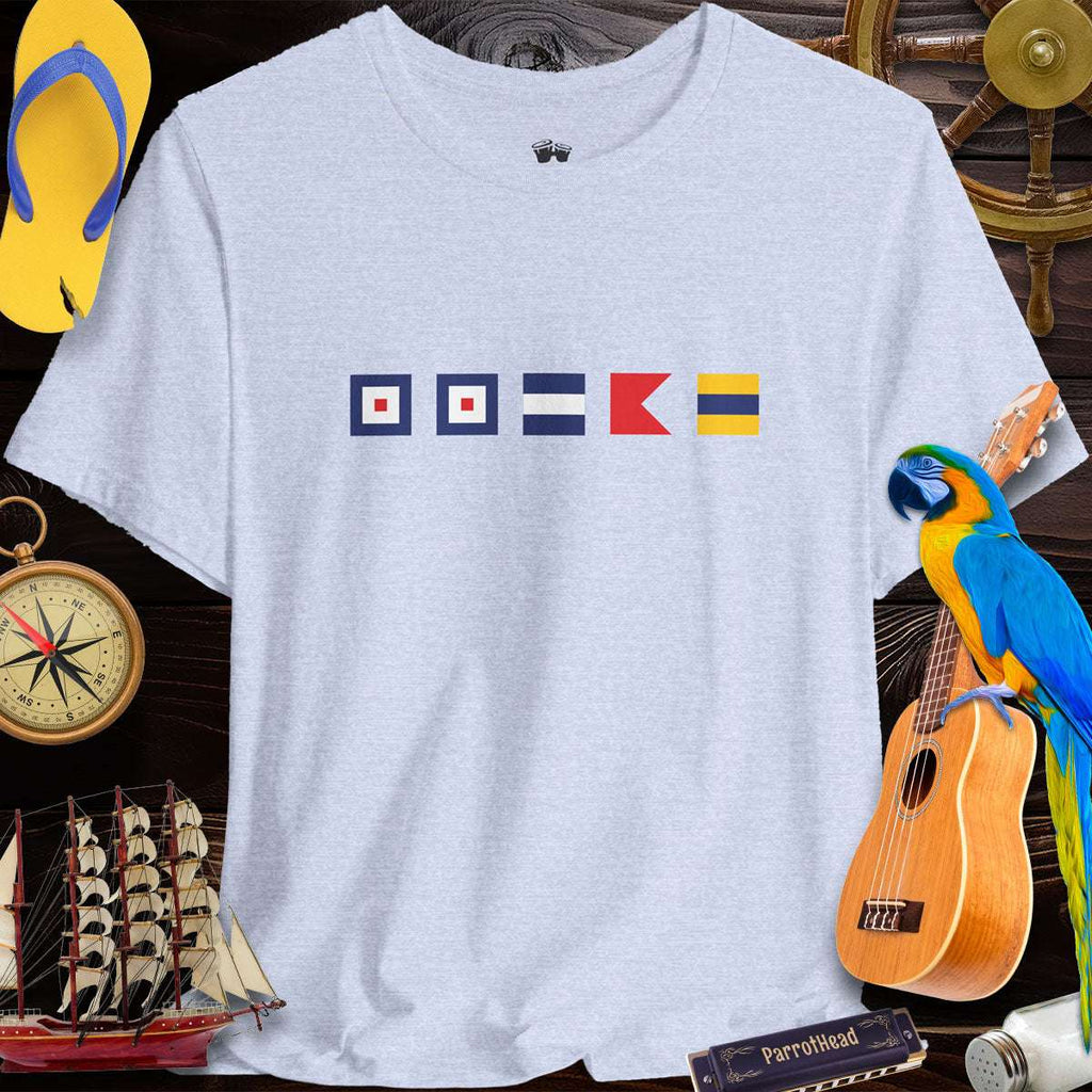 Nautical Signal Flags Tee featuring WWJBD, perfect gift for ParrotHeads and beach lovers.