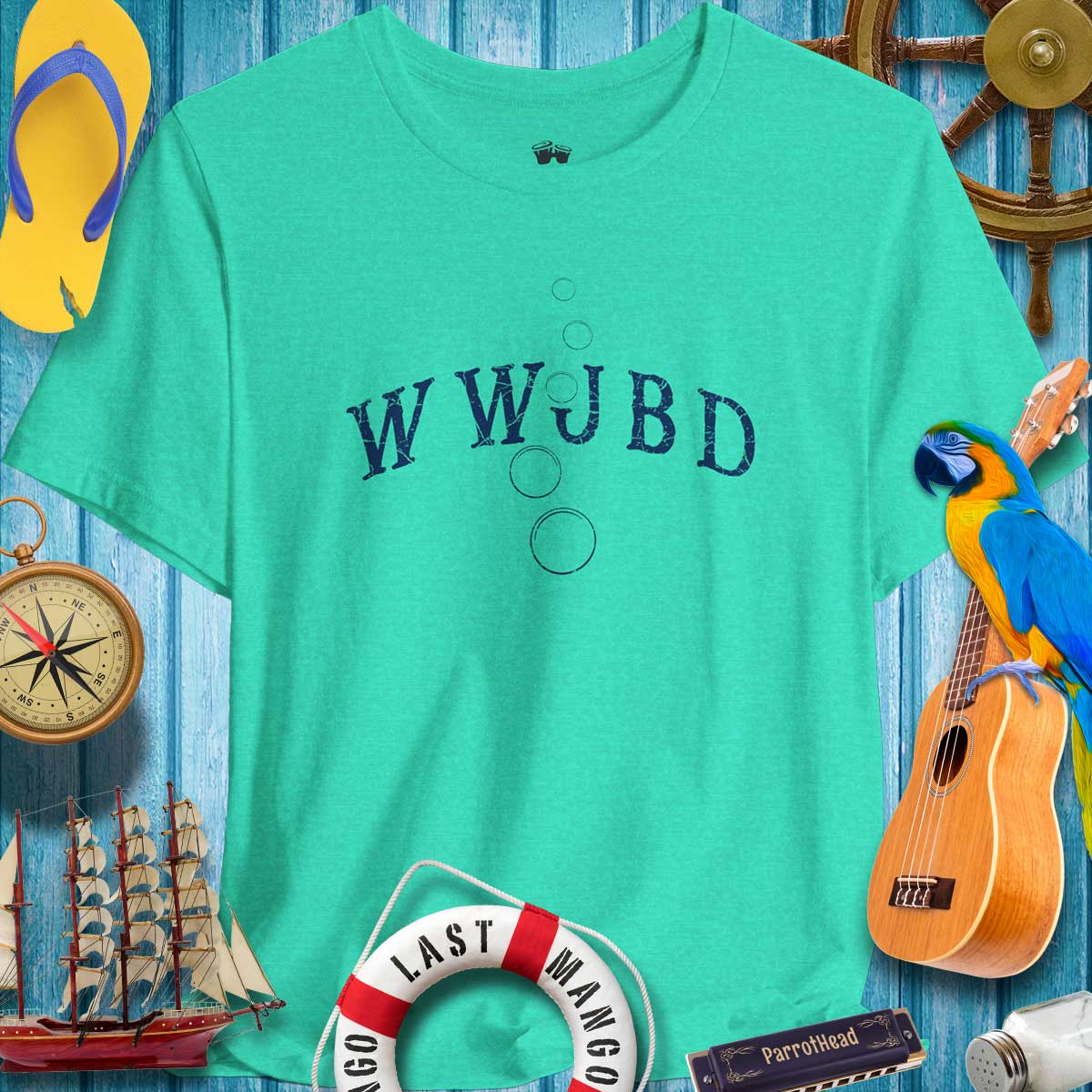 Bella Canvas Sea Green T-Shirt with WWJBD and Bubbles Up Art