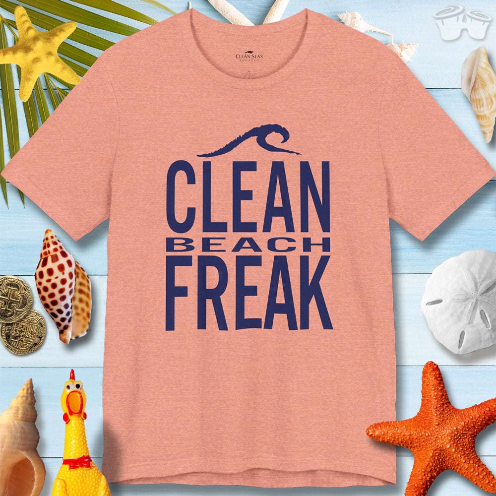 Clean Beach Freek Unisex Jersey Tee in peach, perfect for beach lovers seeking a casual summer vibe.