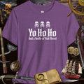 Yo Ho Ho And A Bottle Of Bad Ideas Skulls Graphic Tee for Pirate Lovers on a nautical-themed background.