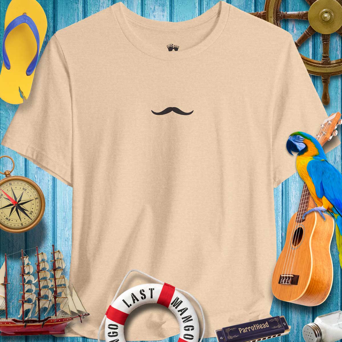 Casual Pencil Thin Mustache T-Shirt for ParrotHeads, featuring minimalist design and laid-back vibes.