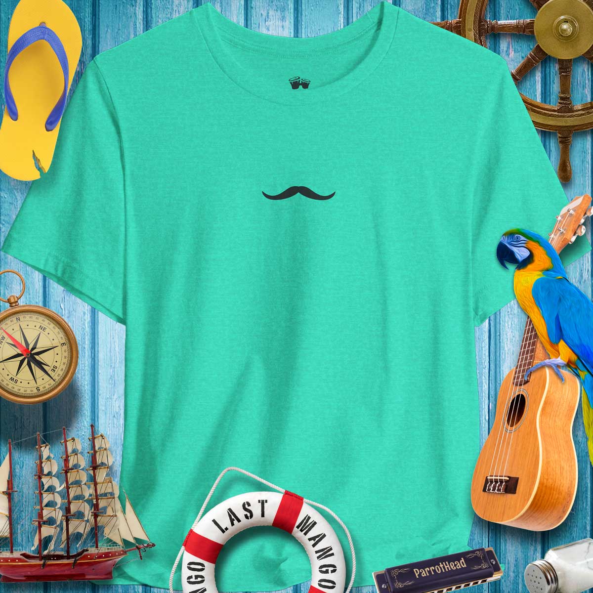 Casual Pencil Thin Mustache T-shirt for ParrotHeads, featuring a minimalist mustache design. Perfect for laid-back vibes.