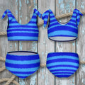 Blue horizon kids bikini front and back with rustic nautical wood background