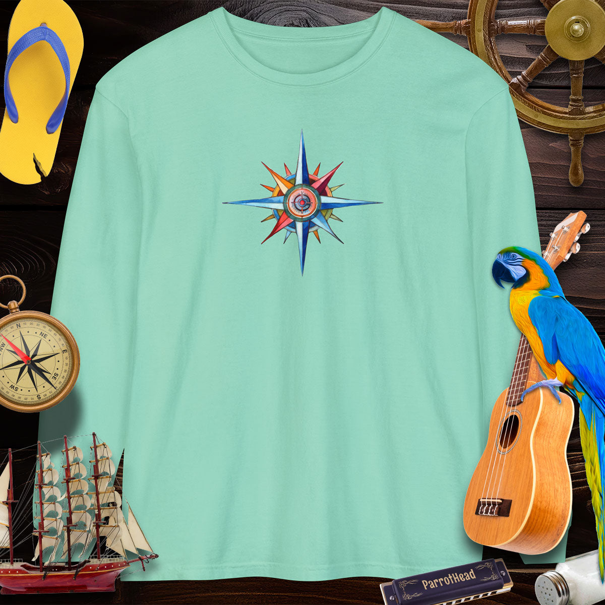 T-Shirts Crazy ParrotHead Long Sleeve T-Shirt - Compass on Front