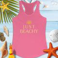 Just Beachy Women's Tank Top in pink, perfect for summer beach days with a laid-back vibe.
