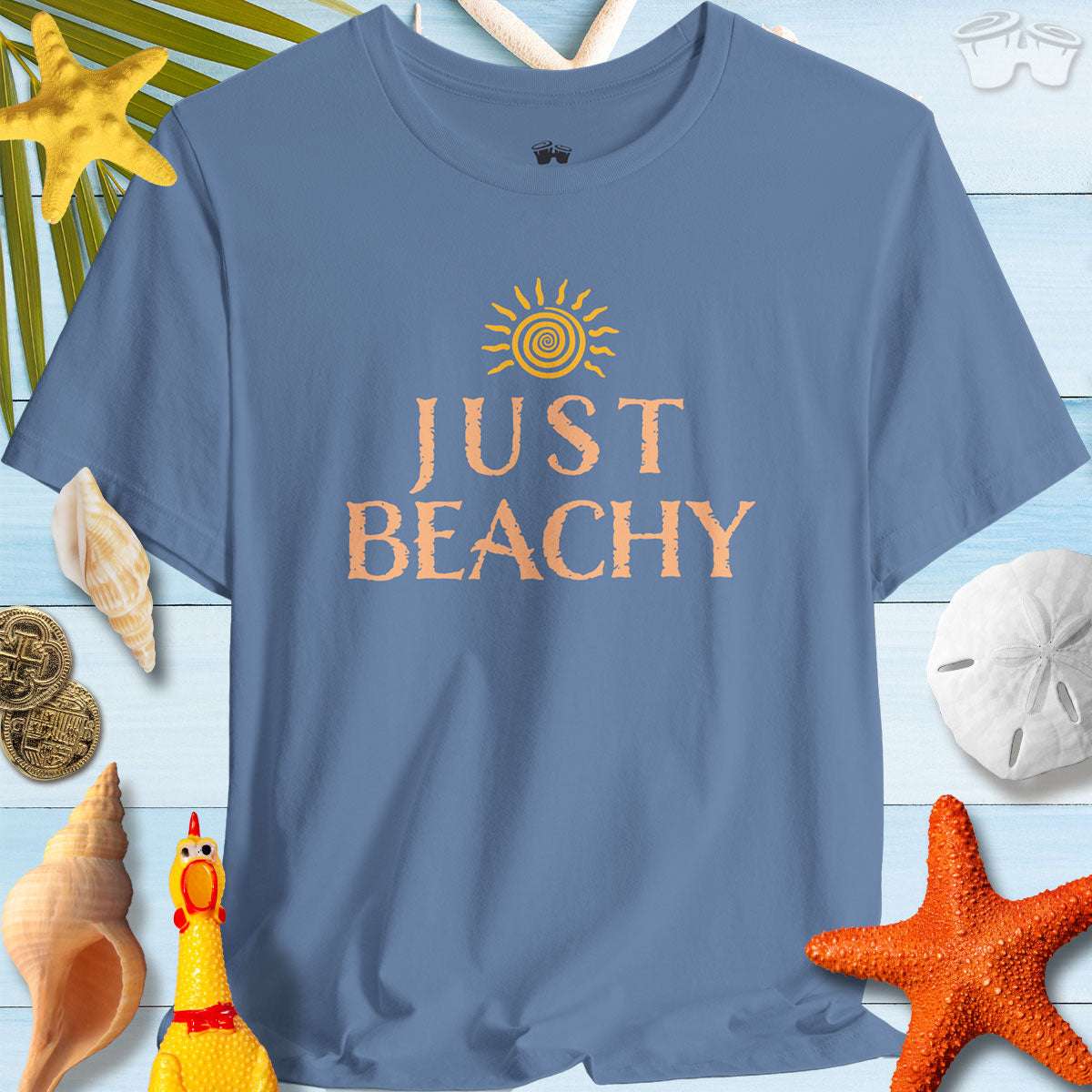 Just Beachy Bella T-Shirt in Tropical Colors, relaxed beach vibe, perfect for summer outings.