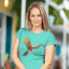 Lady wearing Athletic Grey ParrotHead T-shirt hanging loose in Key West