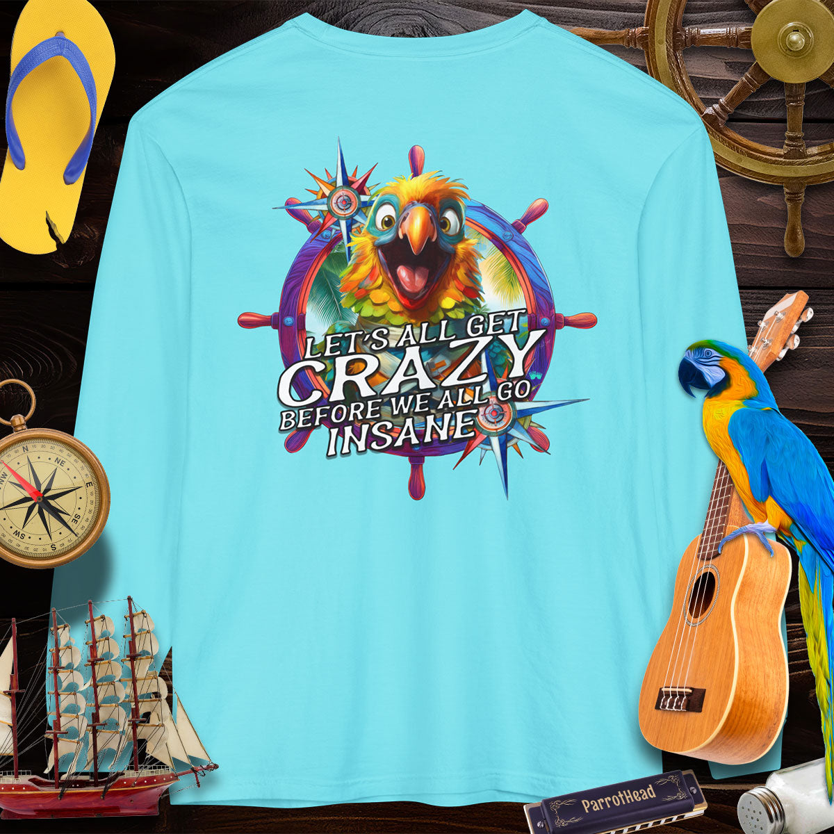 T-Shirts Crazy ParrotHead Long Sleeve T-Shirt - Compass on Front