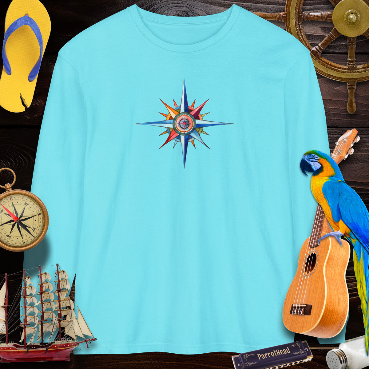 T-Shirts Crazy ParrotHead Long Sleeve T-Shirt - Compass on Front