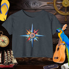 Nautical Style Crop Top | Compass Art Print Crop Tops