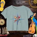 Nautical Style Crop Top | Compass Art Print Crop Tops