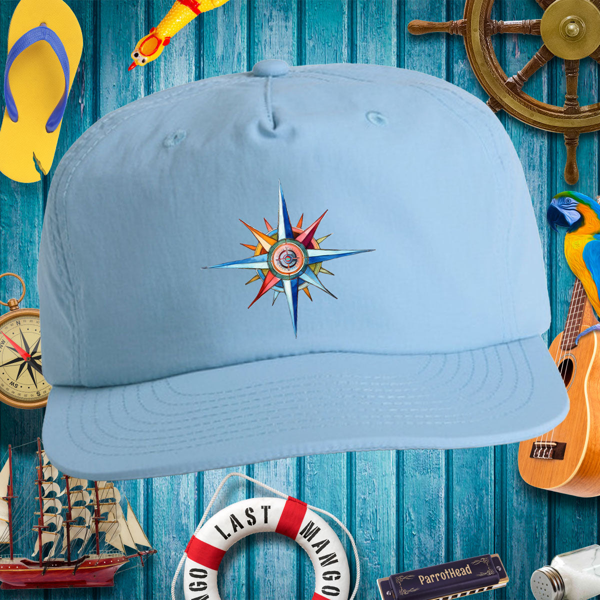 Surf Cap - Coastal Nautical Compass Design Baseball Caps