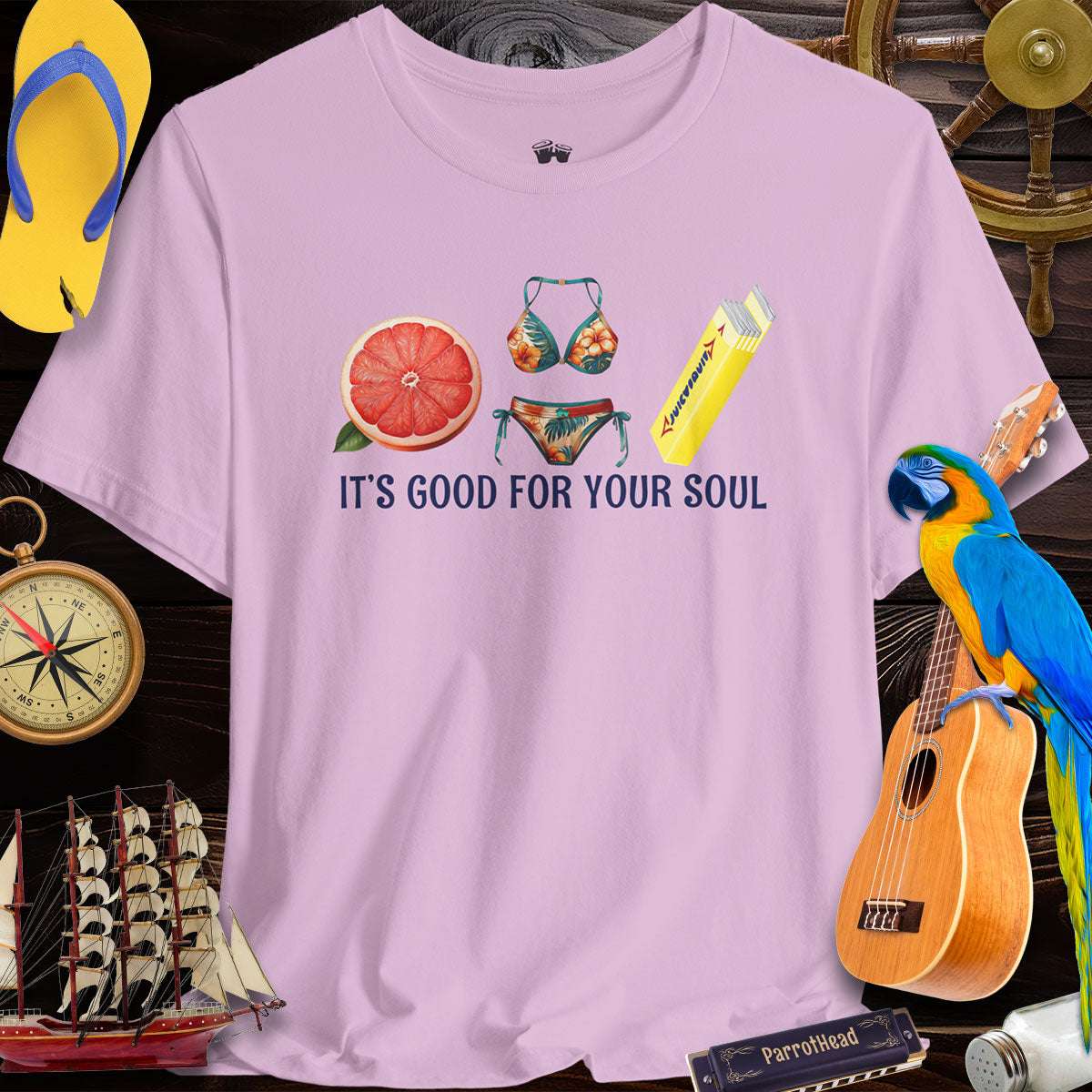 Grapefruit Juicy Fruit design on a pink ParrotHead T-Shirt with beachy vibes, perfect for casual summer wear.