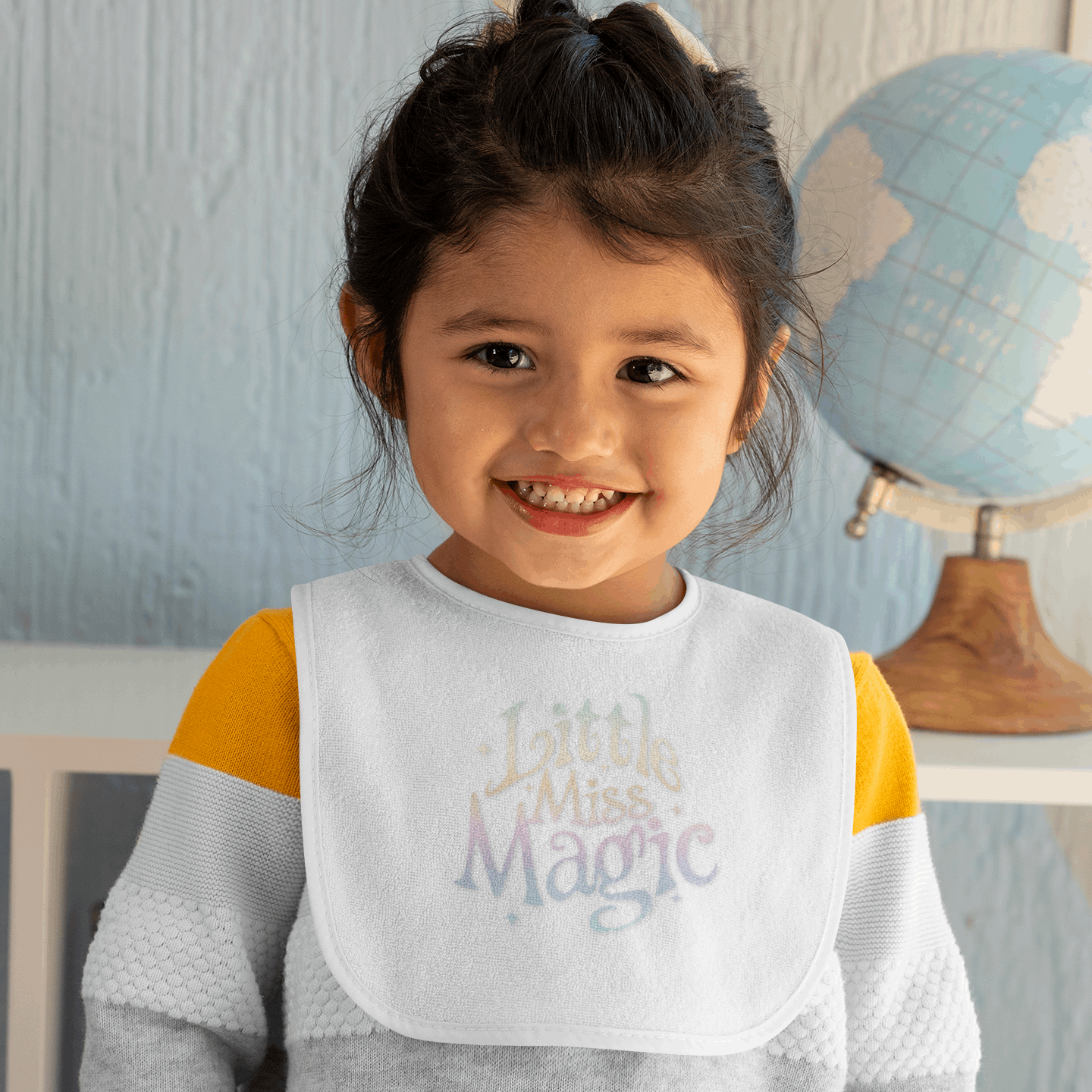 Little Miss Magic Baby Bib with fun pastel lettering