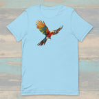 Light blue t-shirt with a colorful parrot graphic on a white background