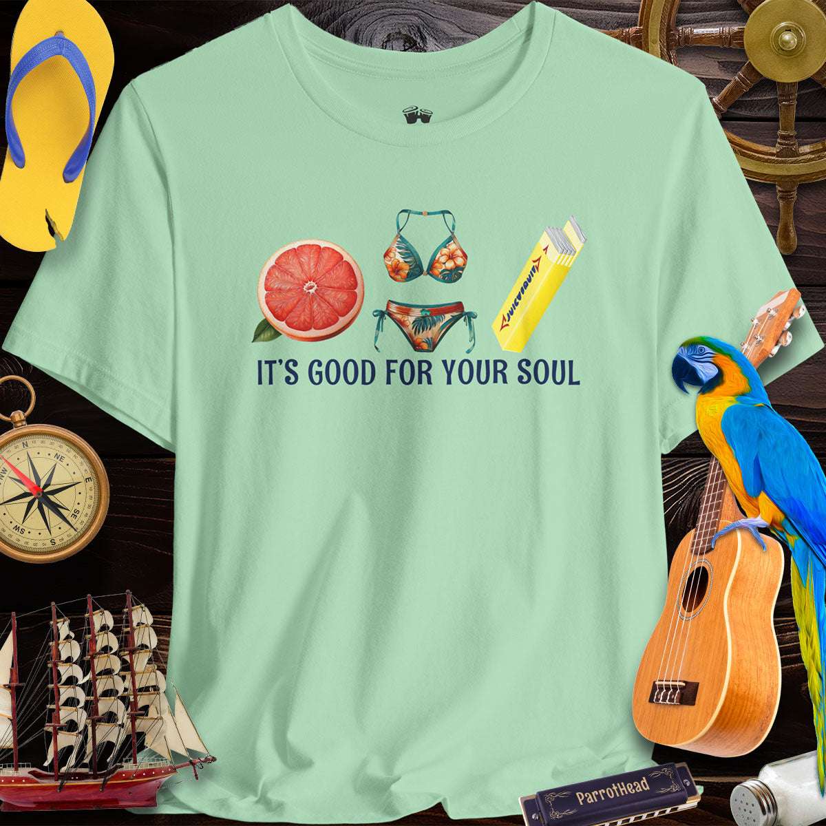 Grapefruit Juicy Fruit ParrotHead T-Shirt with relaxed beach vibes and tropical design.