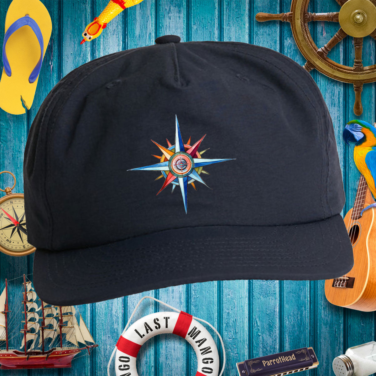 Surf Cap - Coastal Nautical Compass Design Baseball Caps