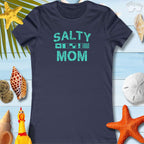 Nautical women's t-shirt featuring salty mom graphic, perfect for beachwear and Mother's Day gifts.