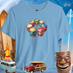 Drum Circle Tee Shirt with Surfing Wave and Icons Background Colorful Bongo Drum Circle | Bella Canvas Tee 🪘
