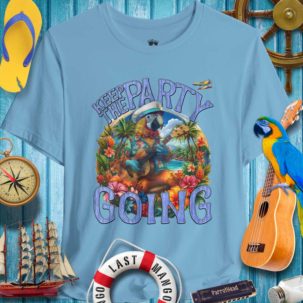 Tropical ParrotHead graphic tee with vibrant colors, perfect for summer celebrations and beach parties.