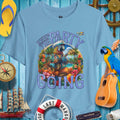 Tropical ParrotHead graphic tee with vibrant colors, perfect for summer celebrations and beach parties.