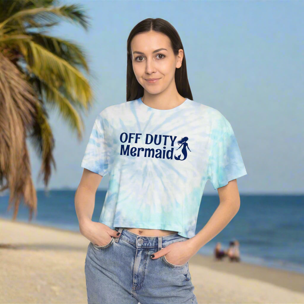 Girt wearing T-Shirts Tie-Dye Crop Tee - Off Duty Mermaid on the beach