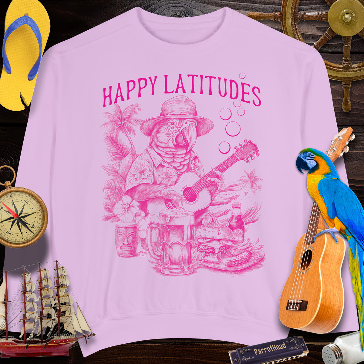 Sweatshirts ParrotHead | Happy Latitudes Sweatshirt with Guitar and Cheeseburger 🌴