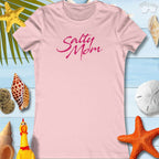 Salty Mom tee shirt for women in pink, perfect for beach lovers and summer gatherings.