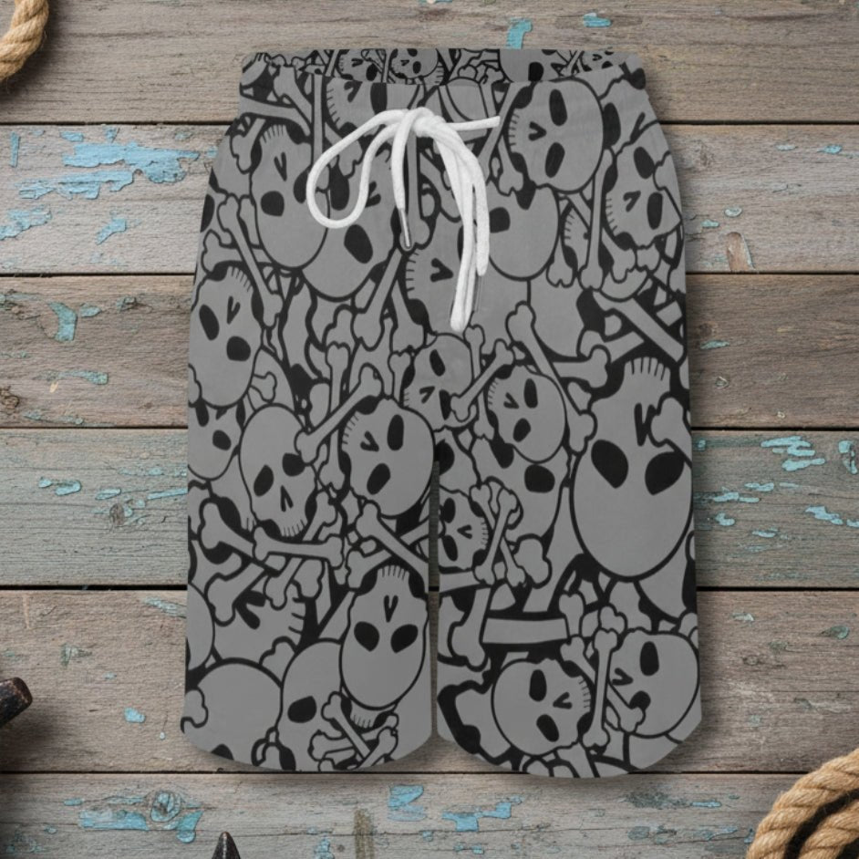 Black and white patterned shorts on a nautical wood background