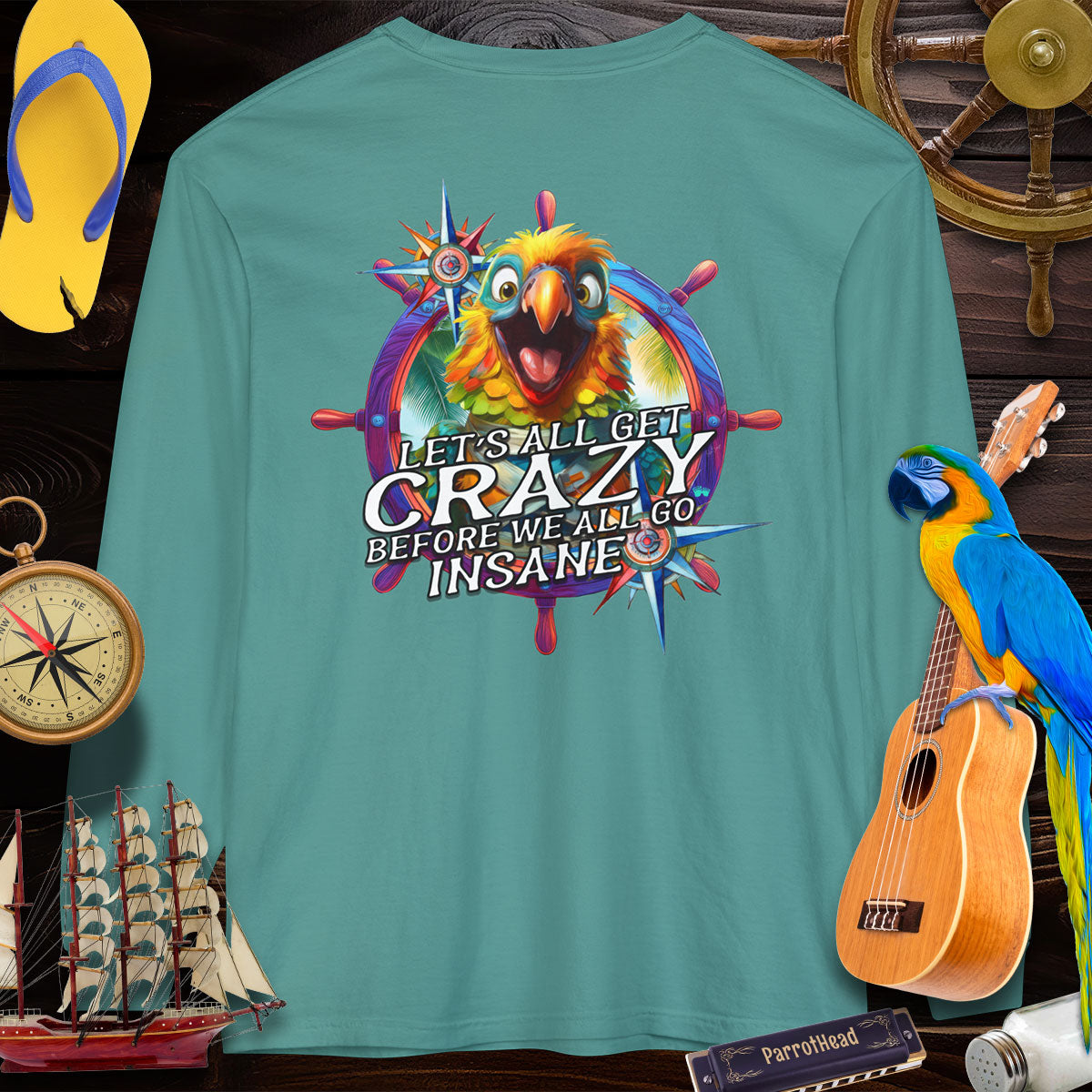 T-Shirts Crazy ParrotHead Long Sleeve T-Shirt - Compass on Front