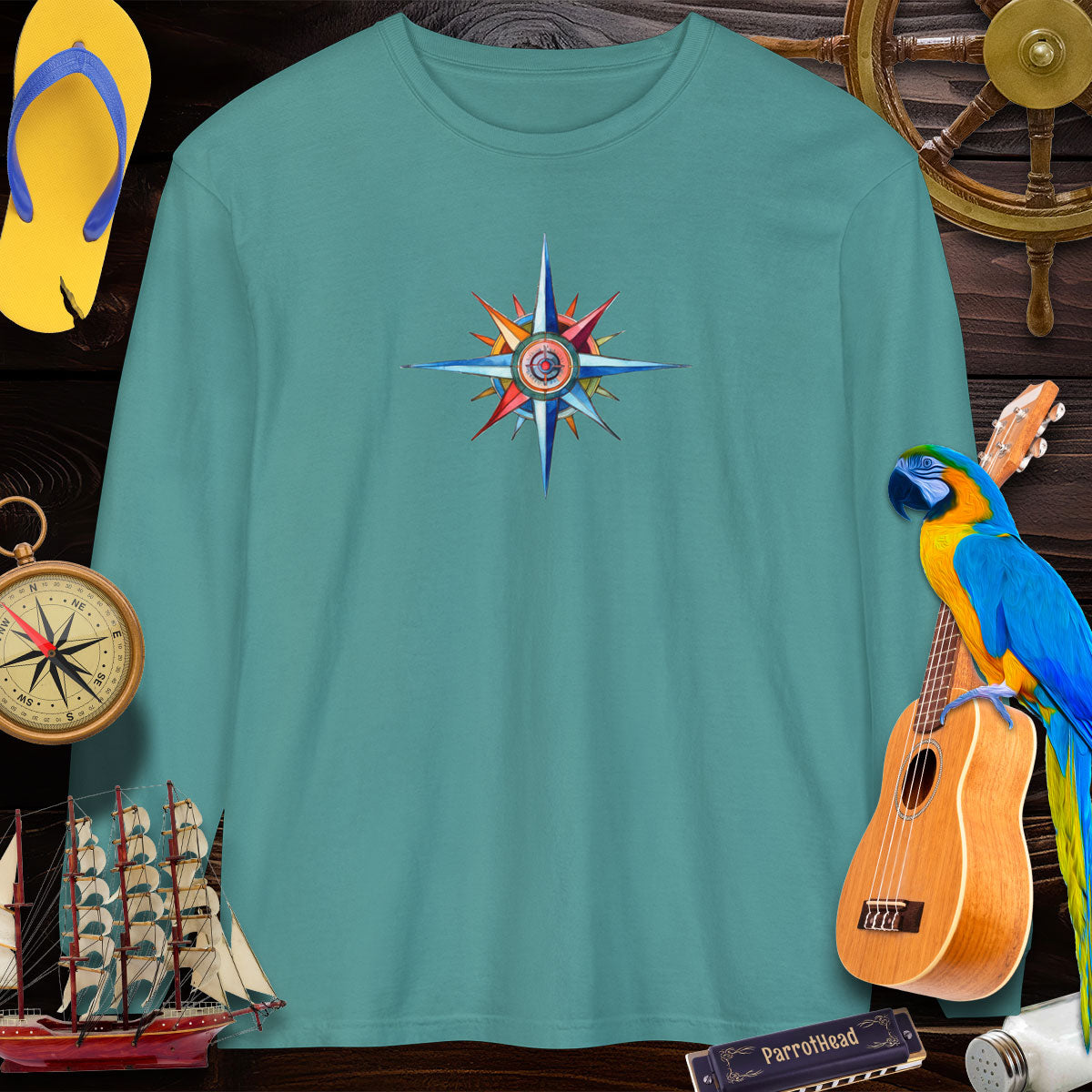 T-Shirts Crazy ParrotHead Long Sleeve T-Shirt - Compass on Front