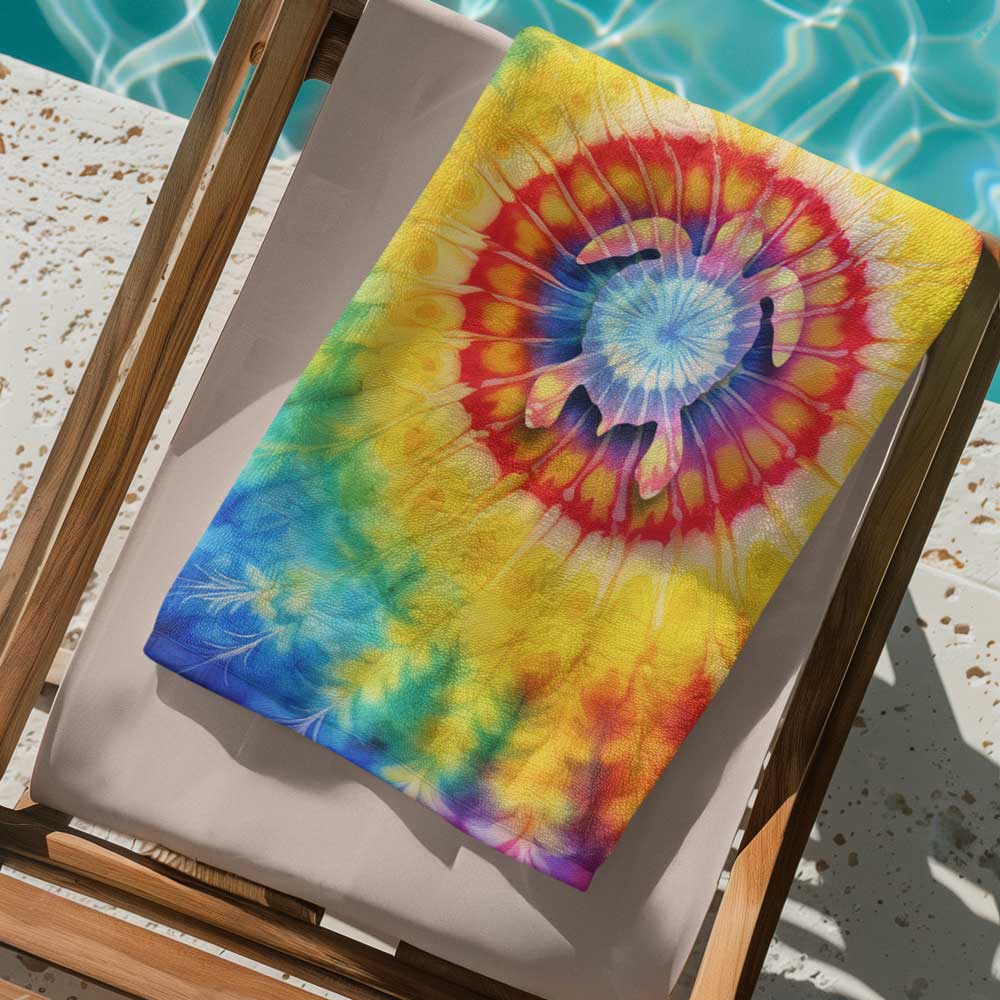 Sea Turtle beach towel folded up on a poolside deck chair