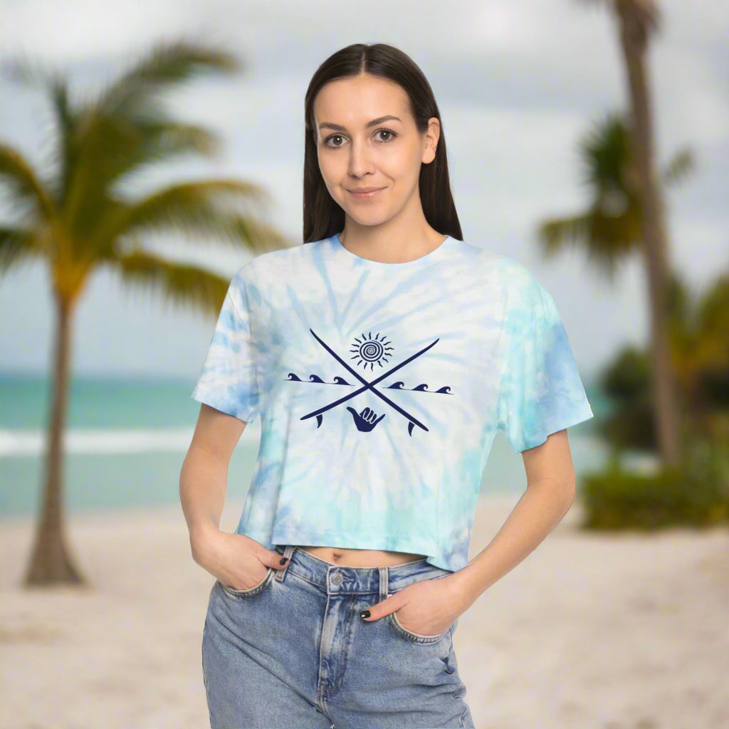 Shaka Sun Crossed Surfboards | Women's Tie-Dye Crop Top 🤙 T-Shirts