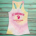 St. Somewhere Tie Dye Tank Top on rustic aqua colored wood planks