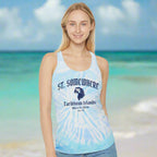 Cute Blond wearing her St. Somewhere Tank-top standing on a caribbean beach
