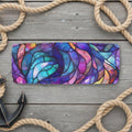 Colorful bandeau top with a stained glass pattern on a rustic wood  background