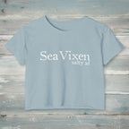 Light blue t-shirt with 'Sea Vixen salty af' text on a white background