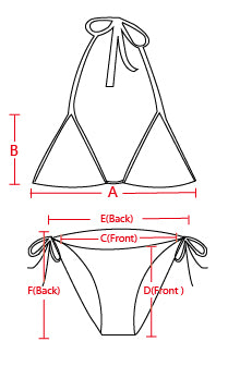 Illustration of a bikini set with measurements labeled on a white background