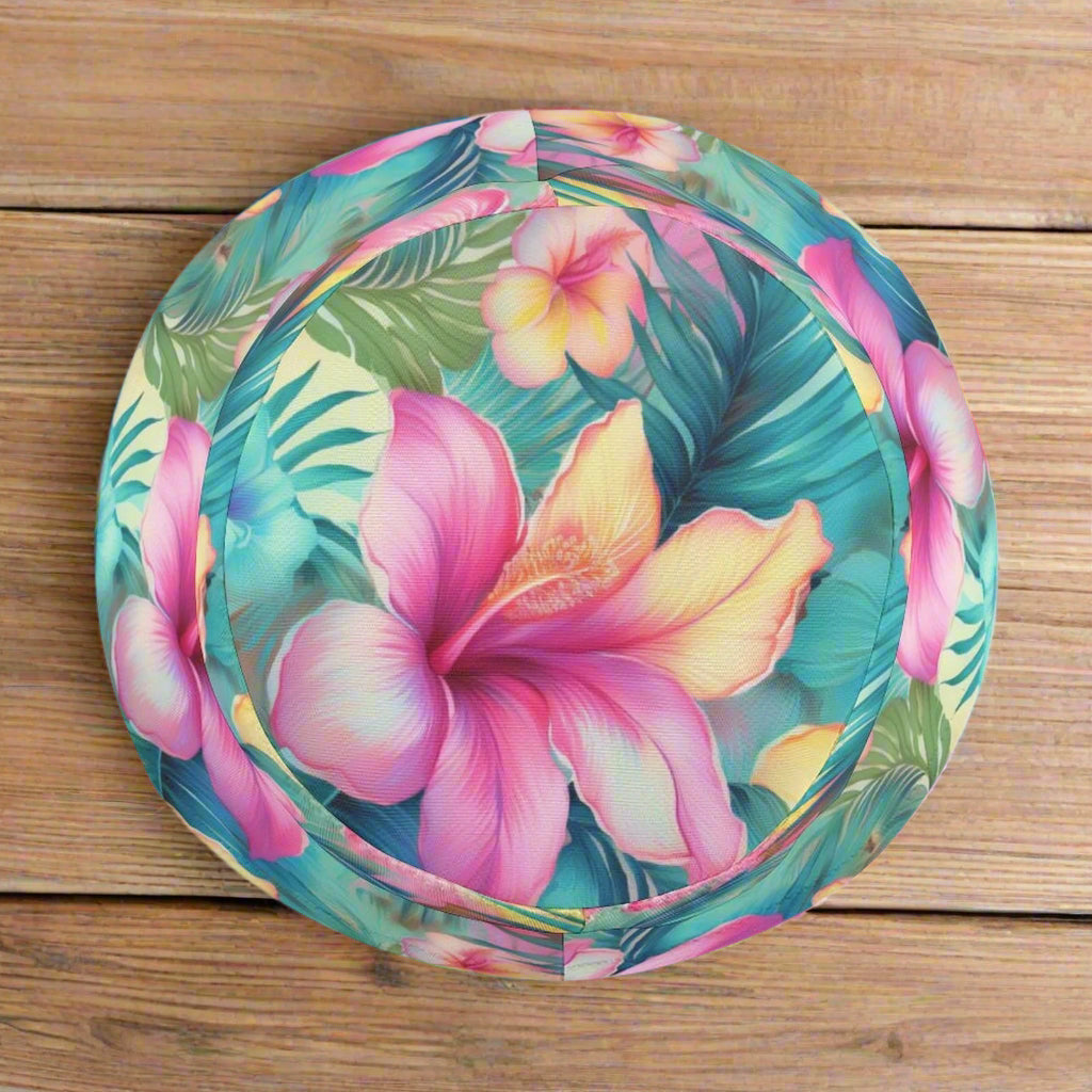Bucket Hat with tropical floral design on a nautical wood background