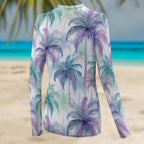 Long-sleeve shirt with palm tree pattern on a beach background