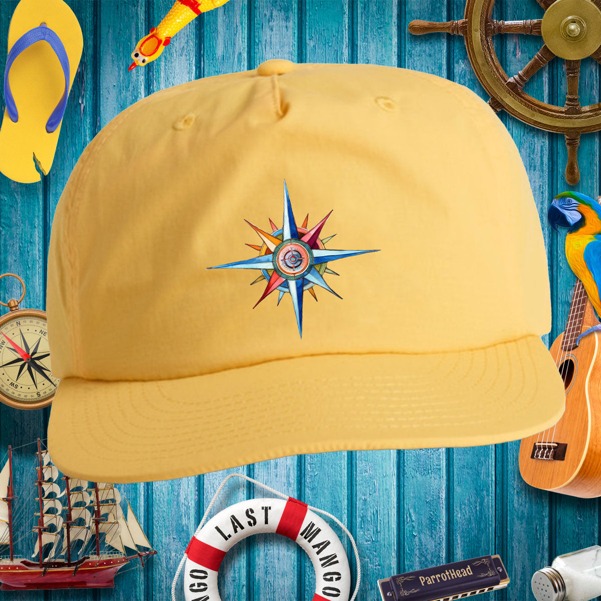 Surf Cap - Coastal Nautical Compass Design Baseball Caps