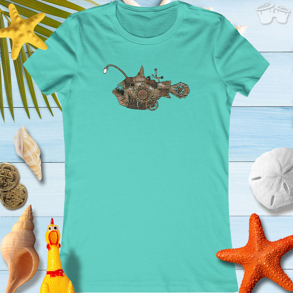 Women's Steampunk Angler Fish T-Shirt in Teal