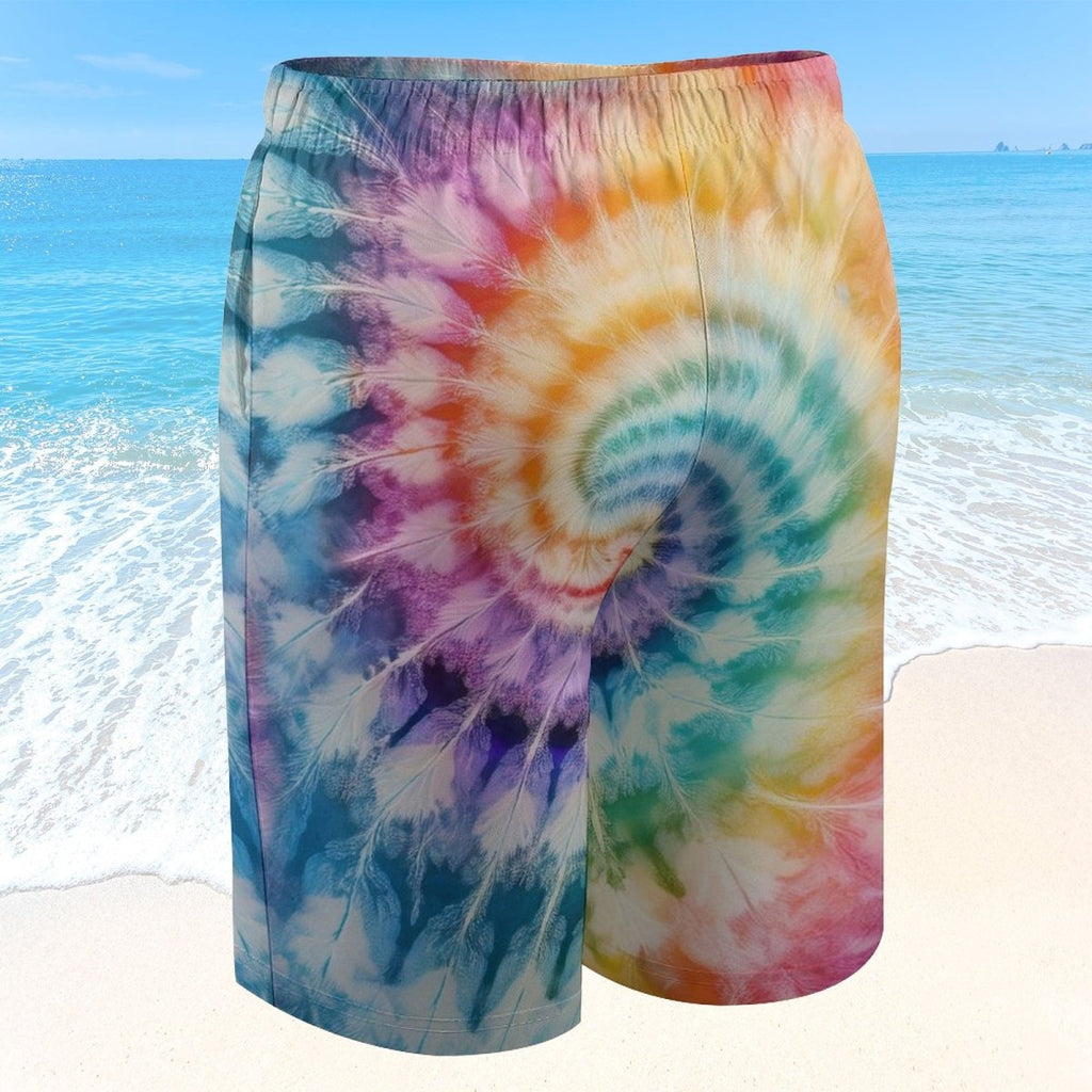 Tie-dye shorts with a beach background