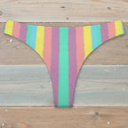 Multicolored striped bikini bottom on a white background