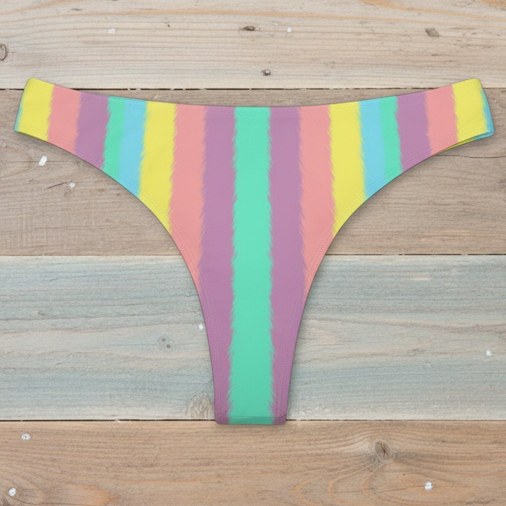 Multicolored striped bikini bottom on a white background