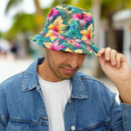 Dude wearing a tropical bucket hat from Bongo Beachwear hanging out in Key West