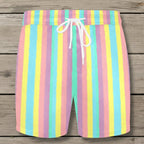 Multicolored striped shorts with a drawstring on a white background