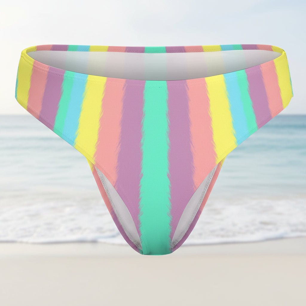 Multicolored striped bikini bottom on a white background