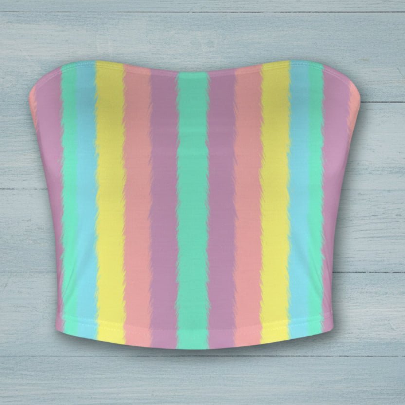 Pastel striped tube top on a rustic wood background